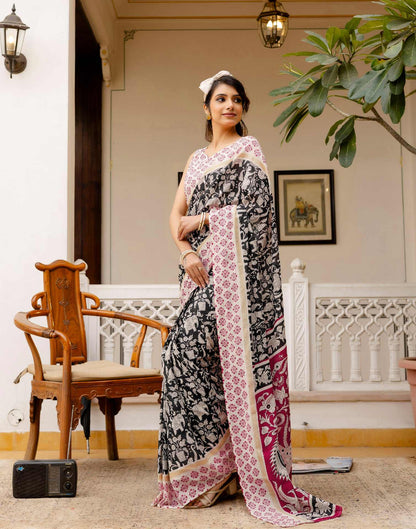 Ready To Wear Black Cotton Printed Saree