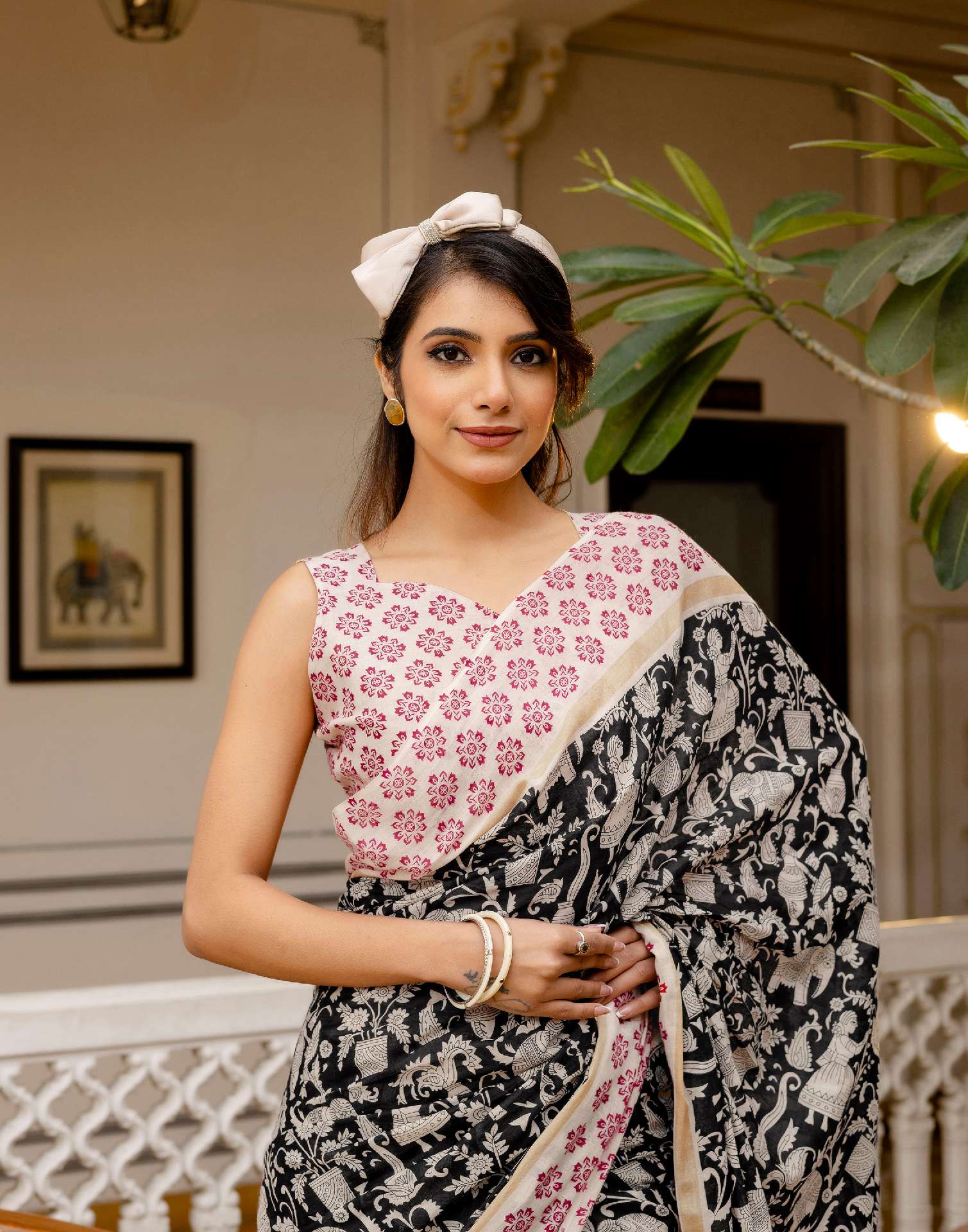 Ready To Wear Black Cotton Printed Saree