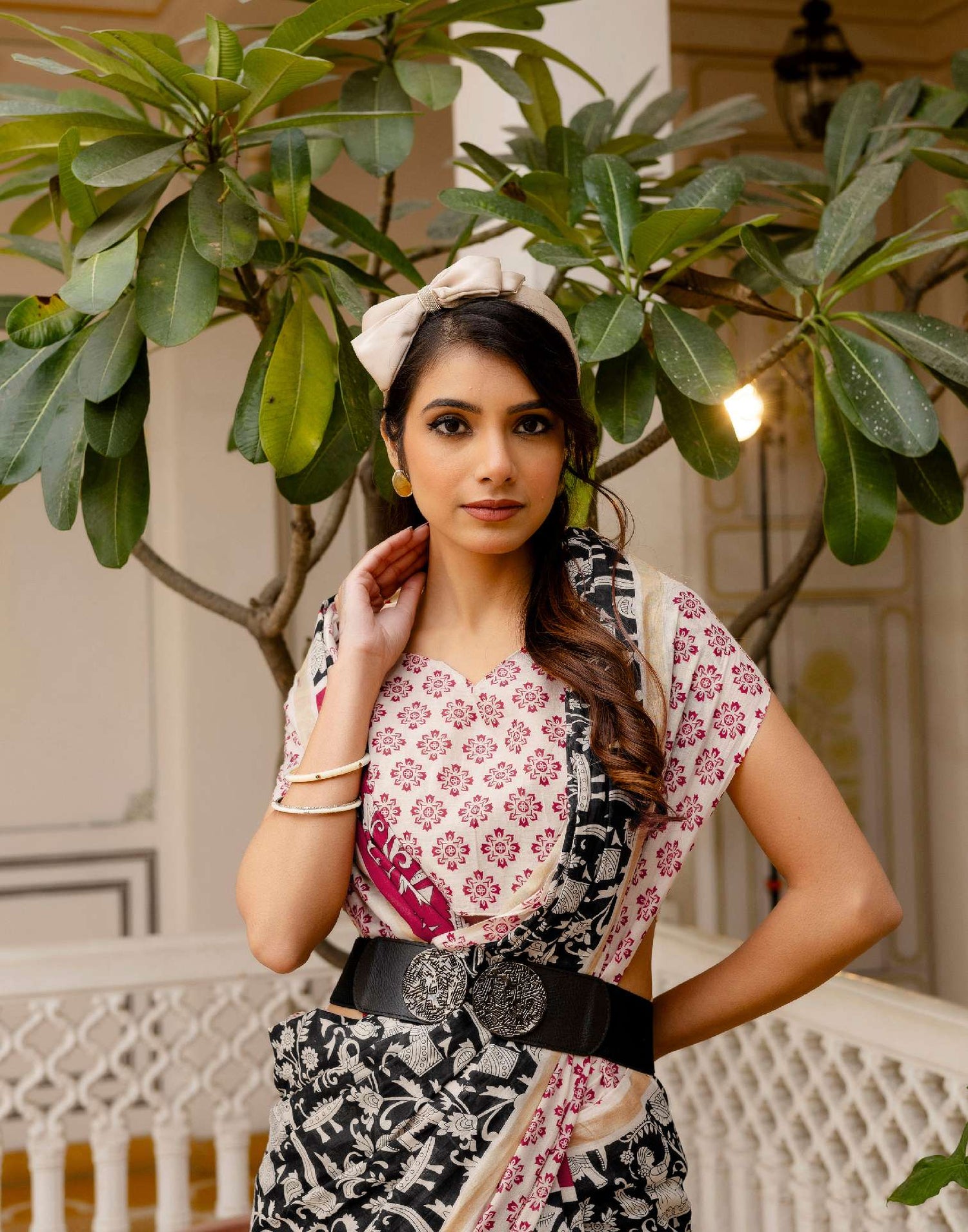Ready To Wear Black Cotton Printed Saree