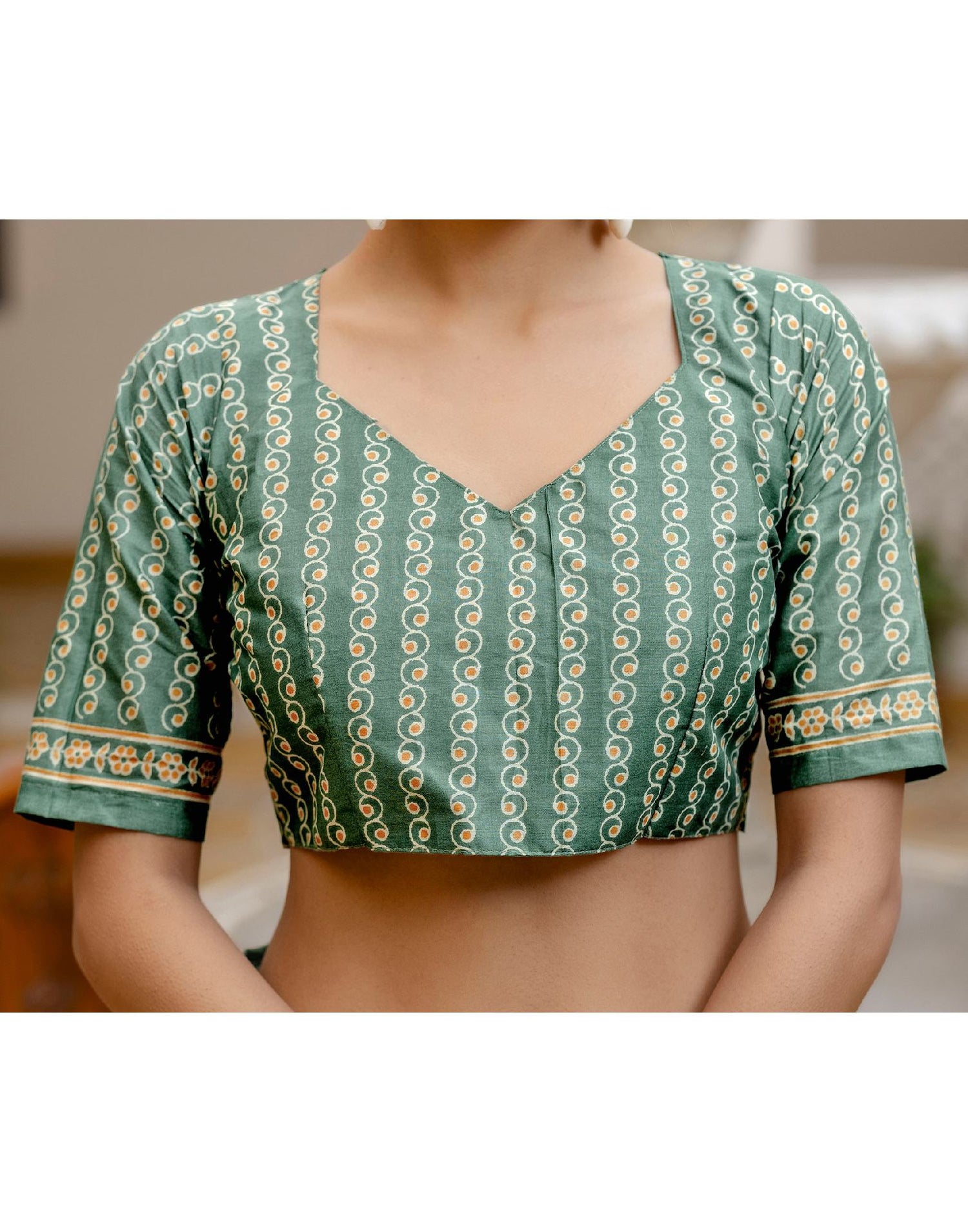 Ready To Wear Green Cotton Printed Saree