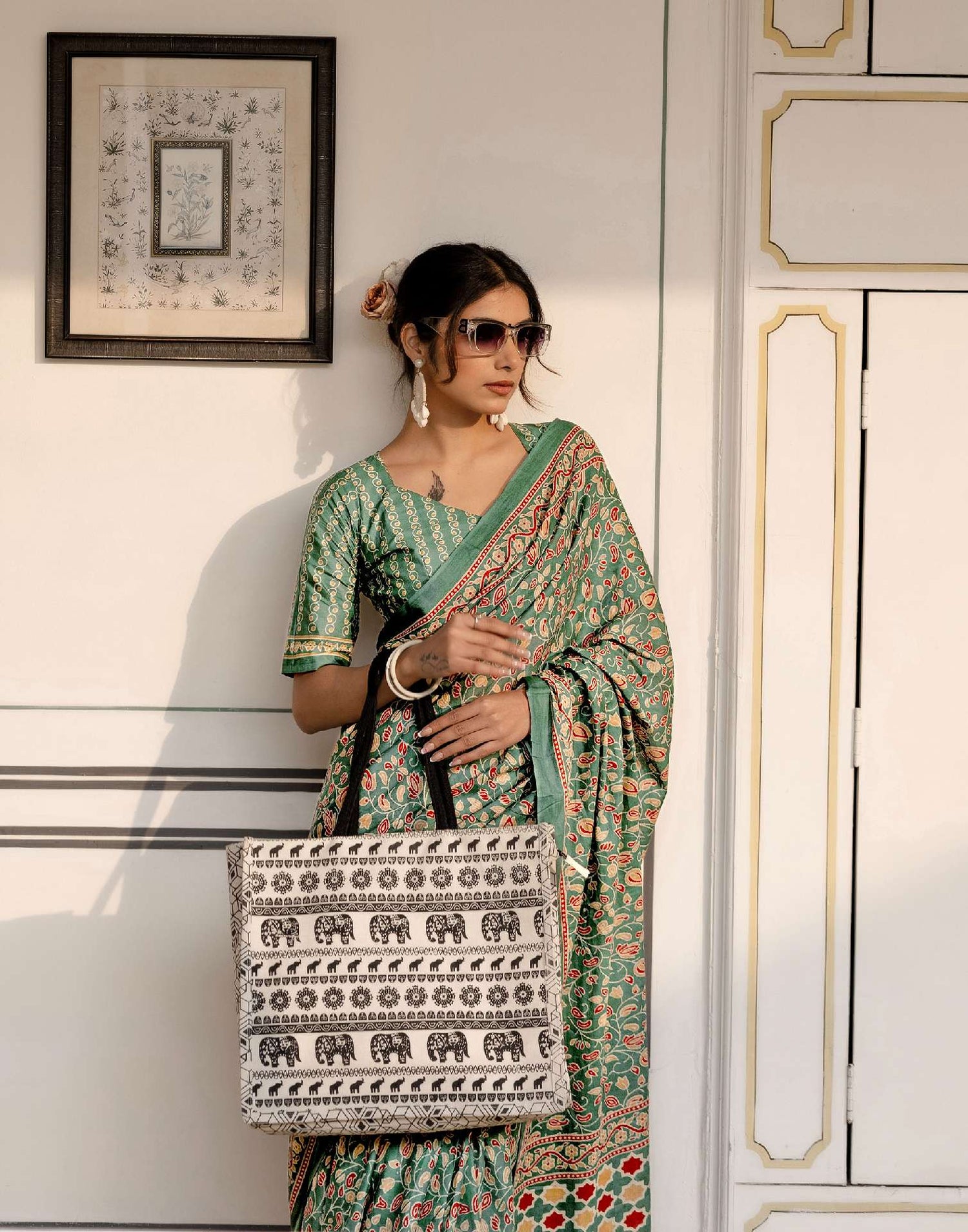 Ready To Wear Green Cotton Printed Saree