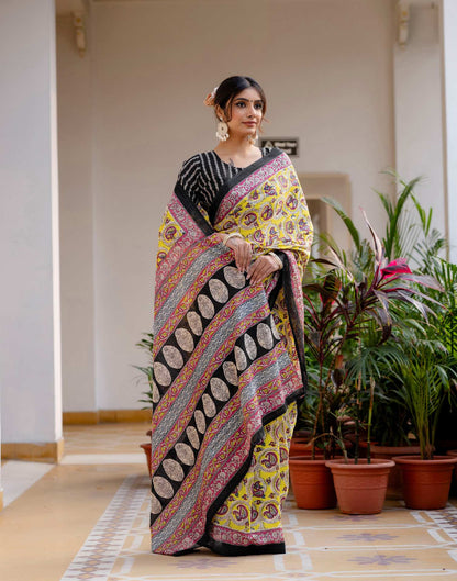 Ready To Wear Yellow Cotton Printed Saree