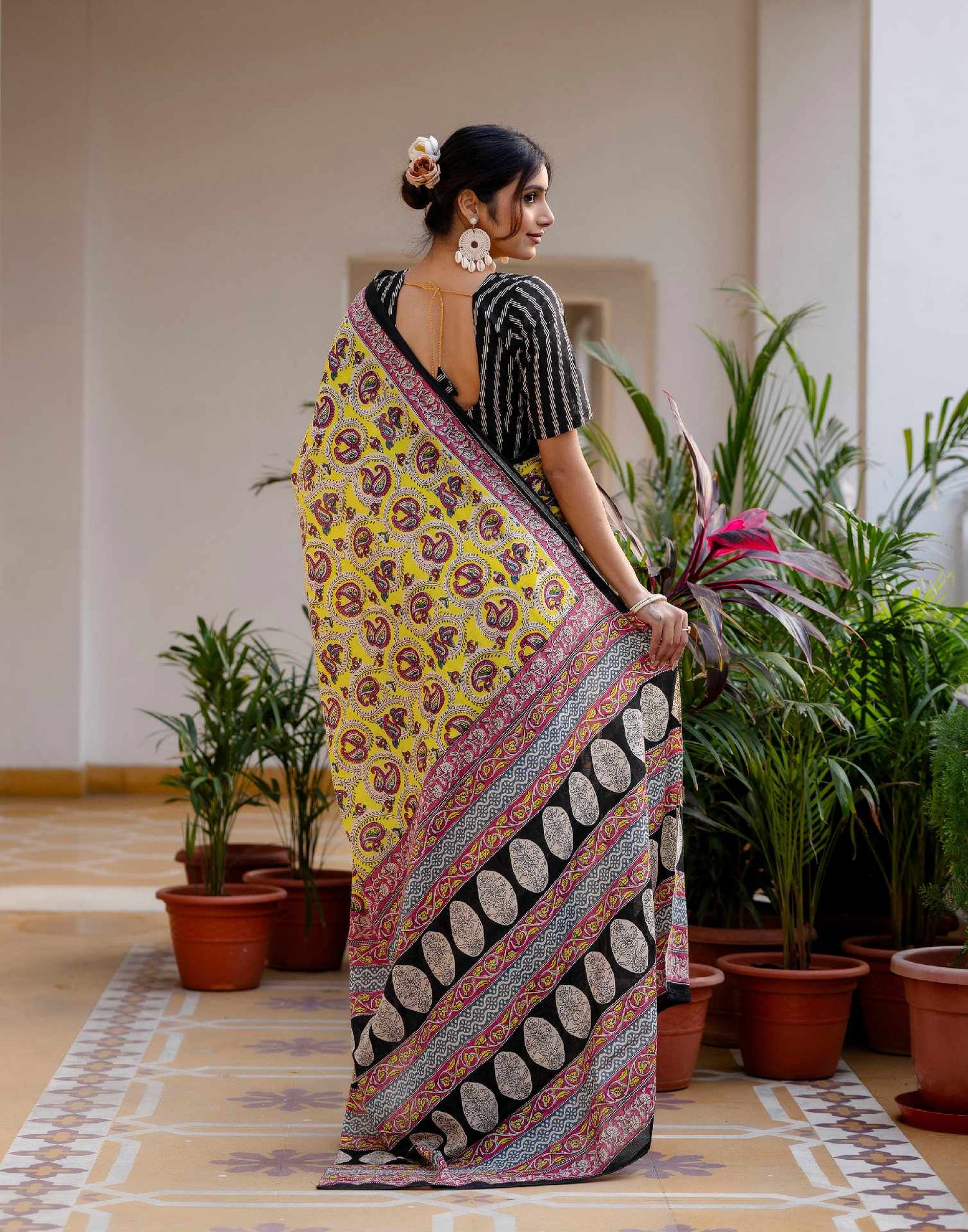 Ready To Wear Yellow Cotton Printed Saree
