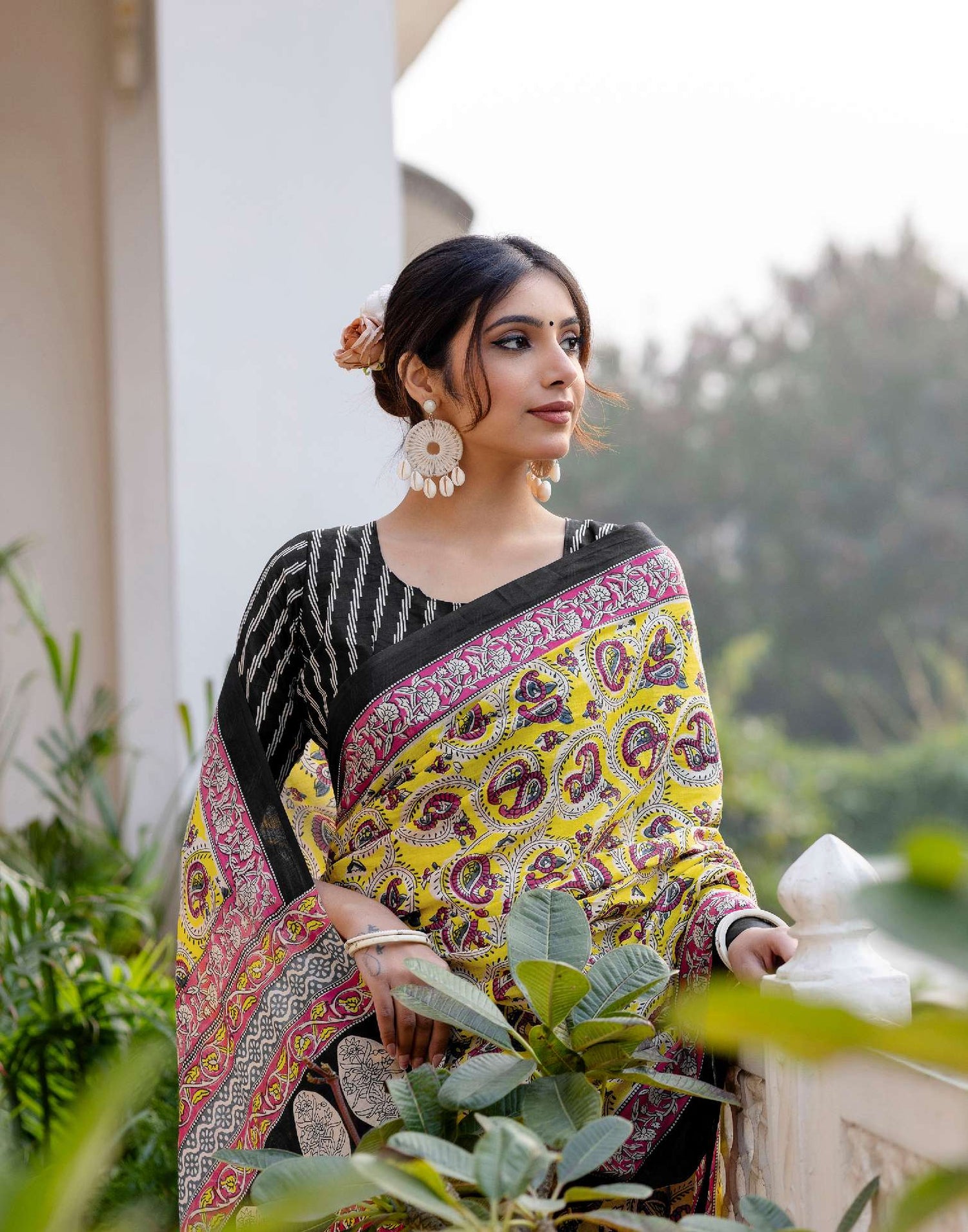 Ready To Wear Yellow Cotton Printed Saree