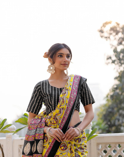 Ready To Wear Yellow Cotton Printed Saree