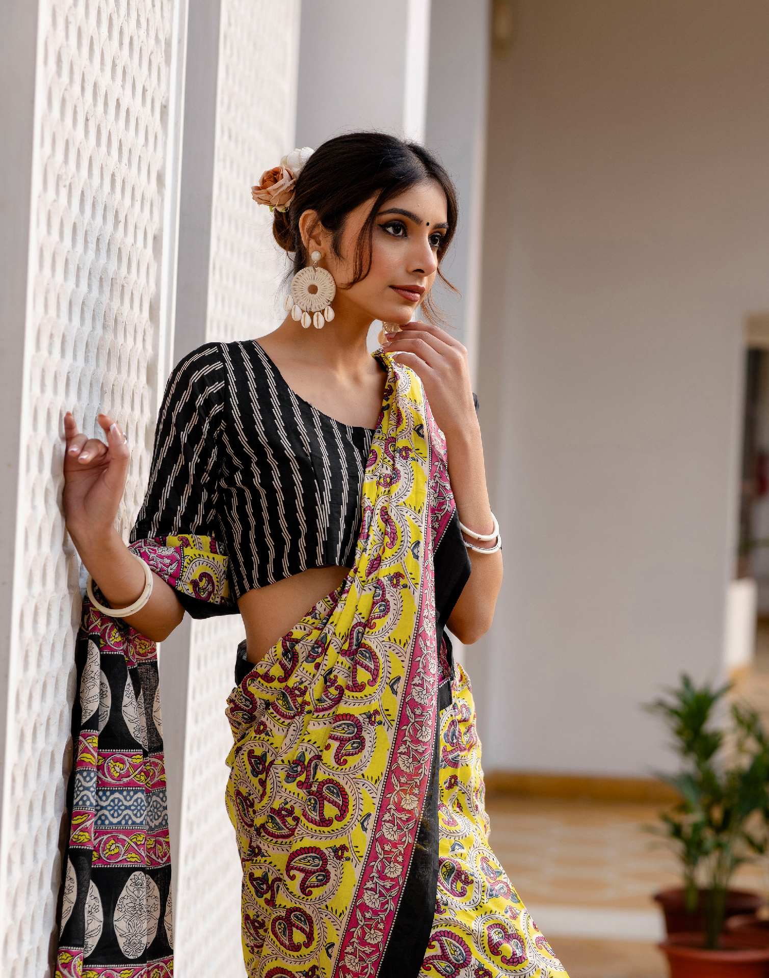 Ready To Wear Yellow Cotton Printed Saree