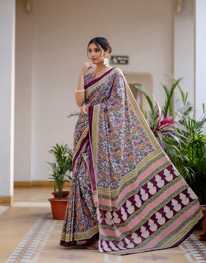 Ready To Wear Blue Cotton Printed Saree