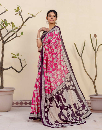 Ready To Wear Pink Cotton Printed Saree