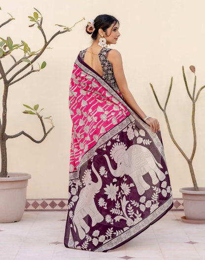 Ready To Wear Pink Cotton Printed Saree