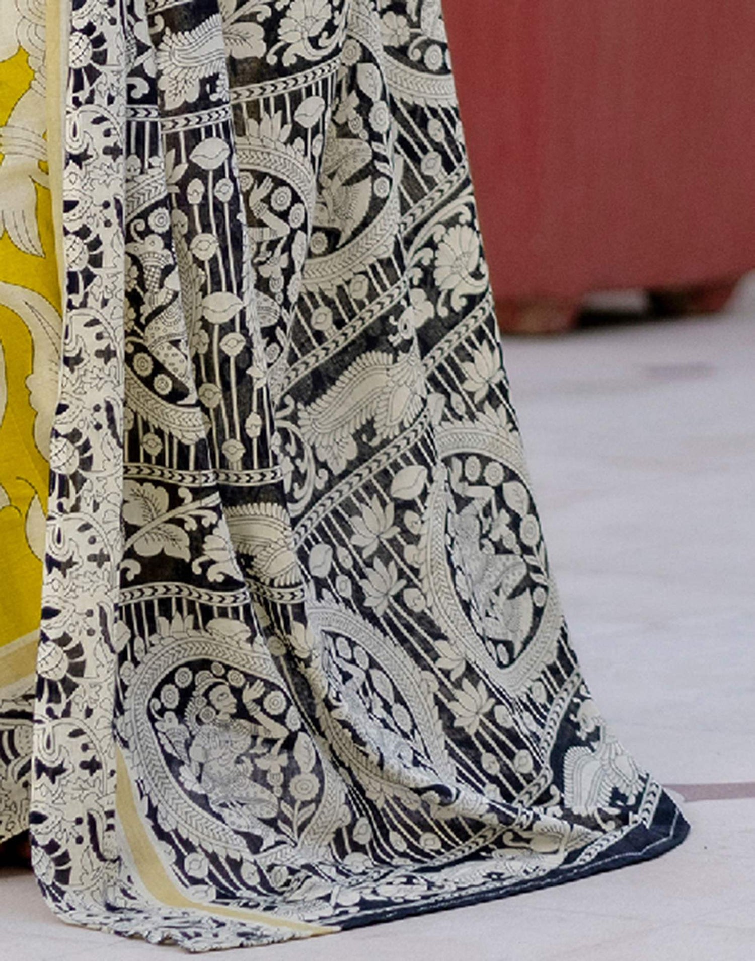 Ready To Wear Yellow Cotton Printed Saree