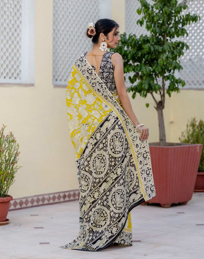 Ready To Wear Yellow Cotton Printed Saree