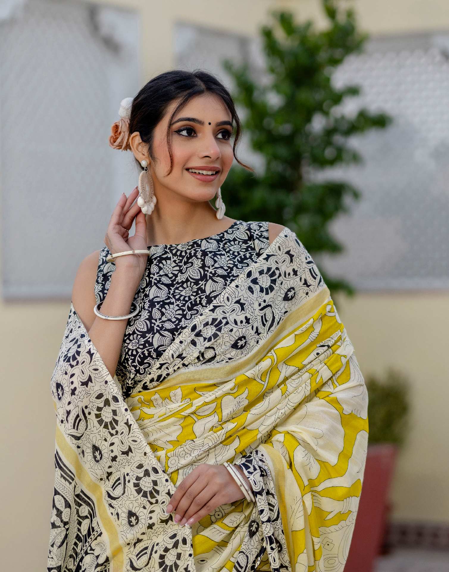 Ready To Wear Yellow Cotton Printed Saree