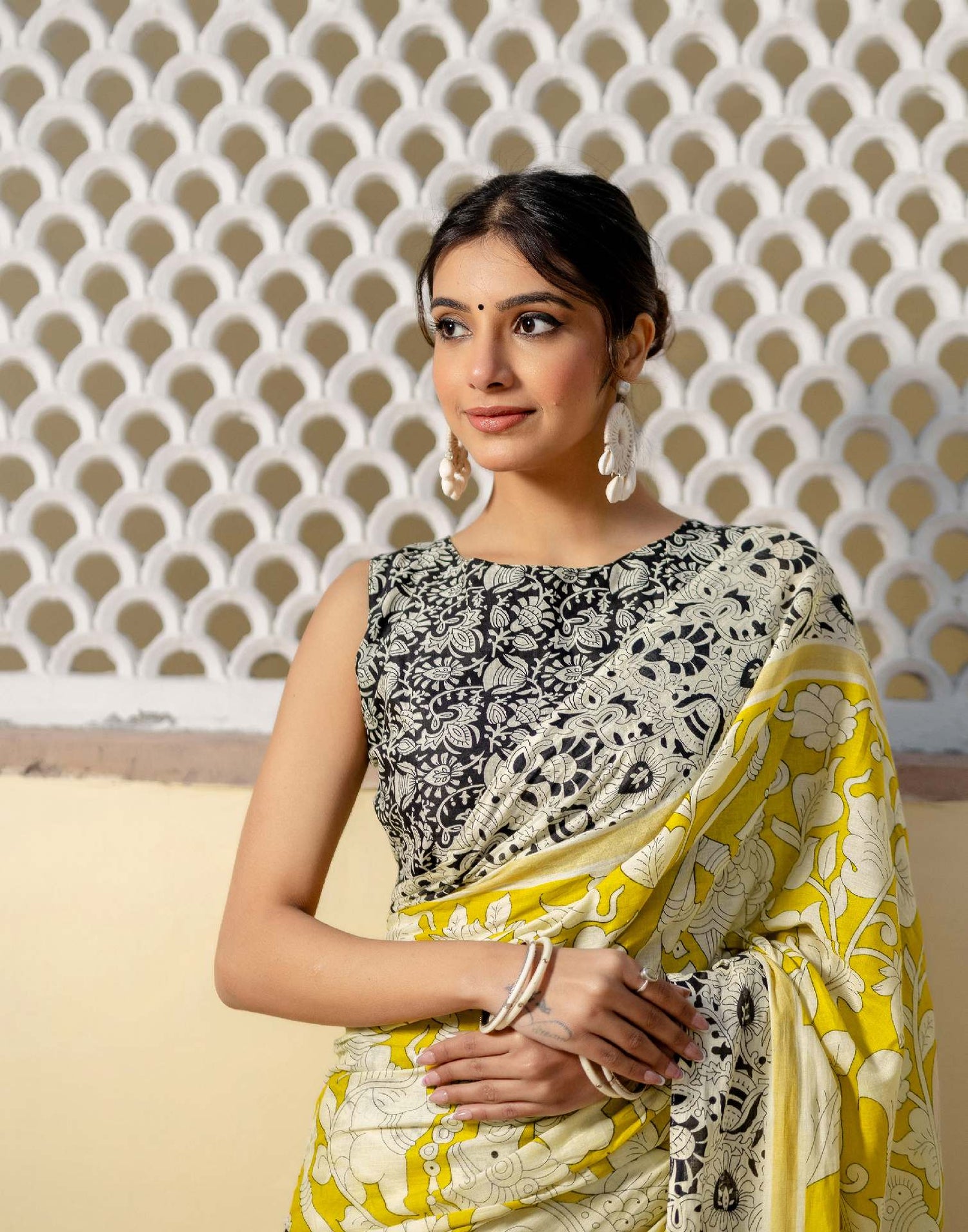 Ready To Wear Yellow Cotton Printed Saree
