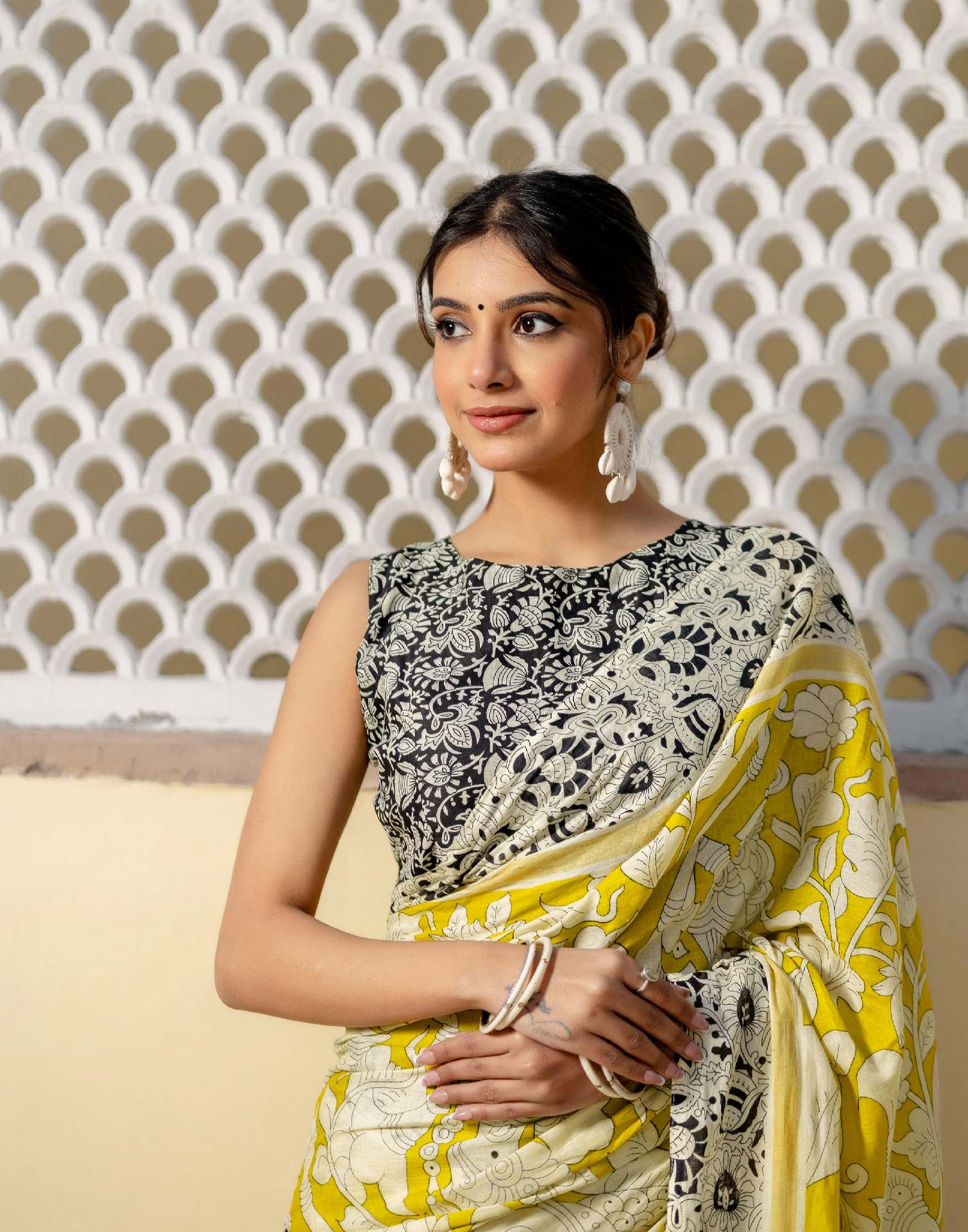 Ready To Wear Yellow Cotton Printed Saree