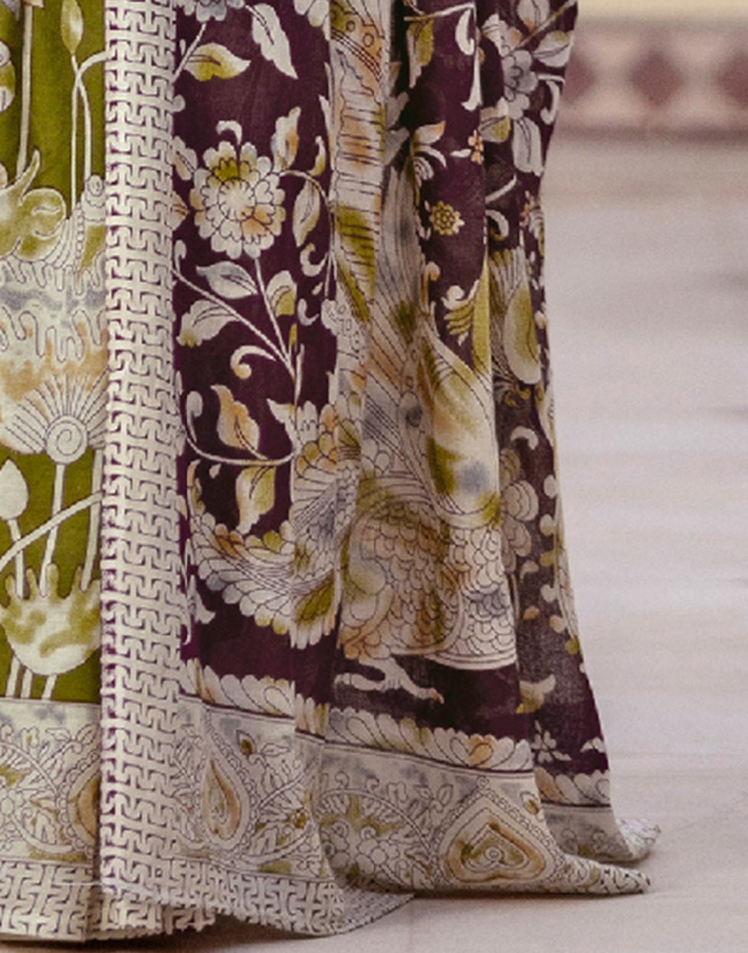 Ready To Wear Olive Green Cotton Printed Saree