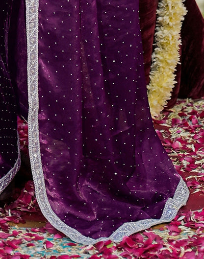 Dark Purple Shimmer Tissue Stone Work Swarovski Saree
