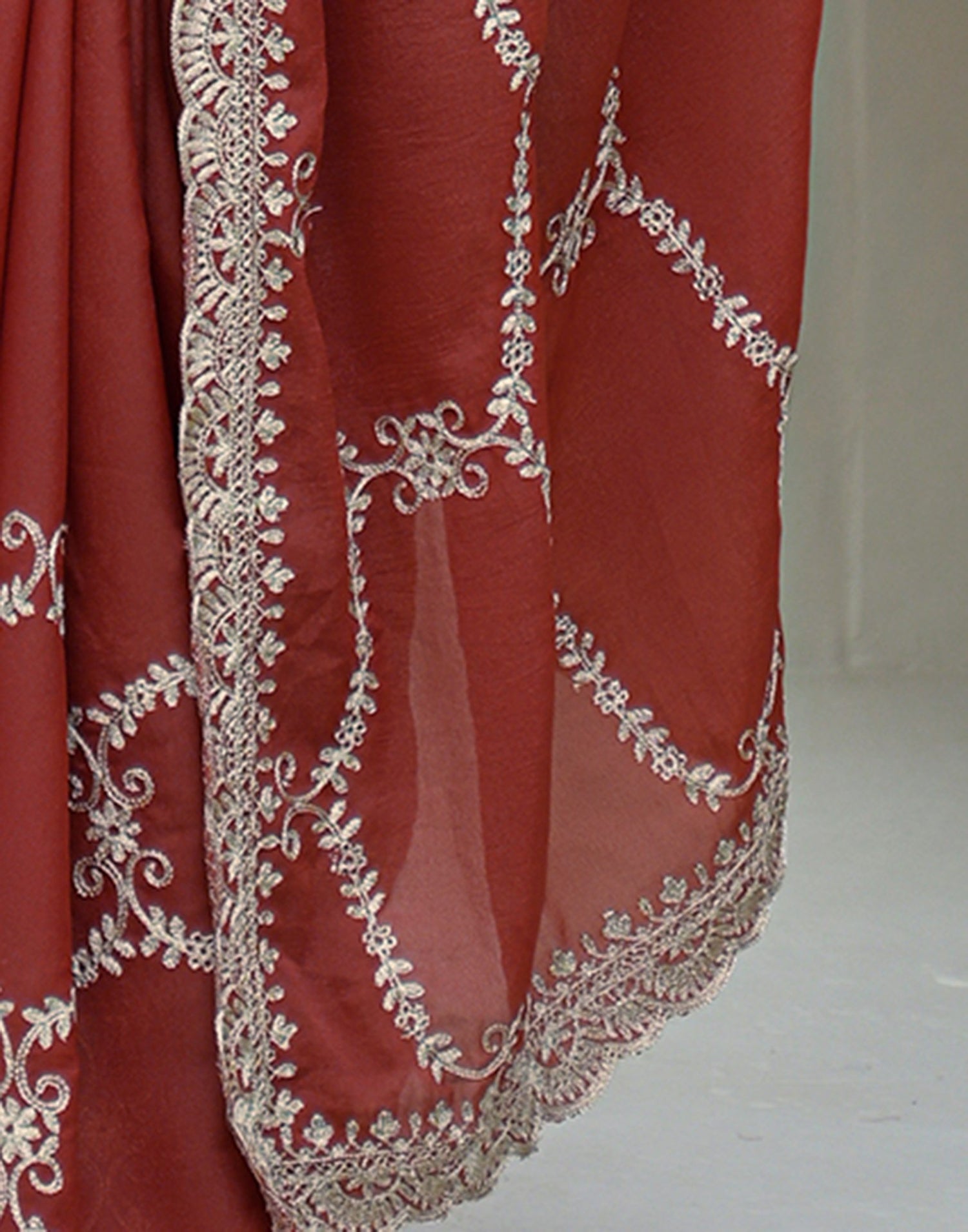 Dusty Orange Shimmer Embroidery Saree