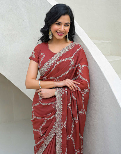 Dusty Orange Shimmer Embroidery Saree