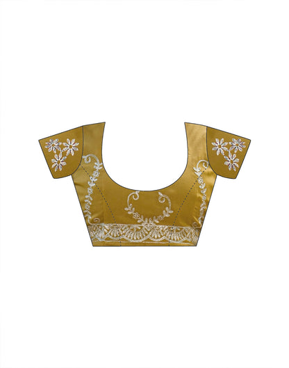 Mustard Green Shimmer Embroidery Saree