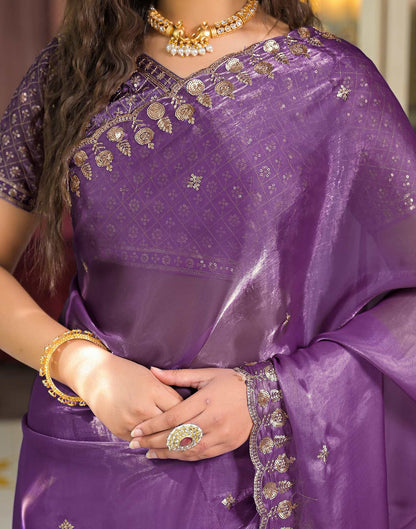 Lavender Shimmer Tissue Sequence Embroidery Saree