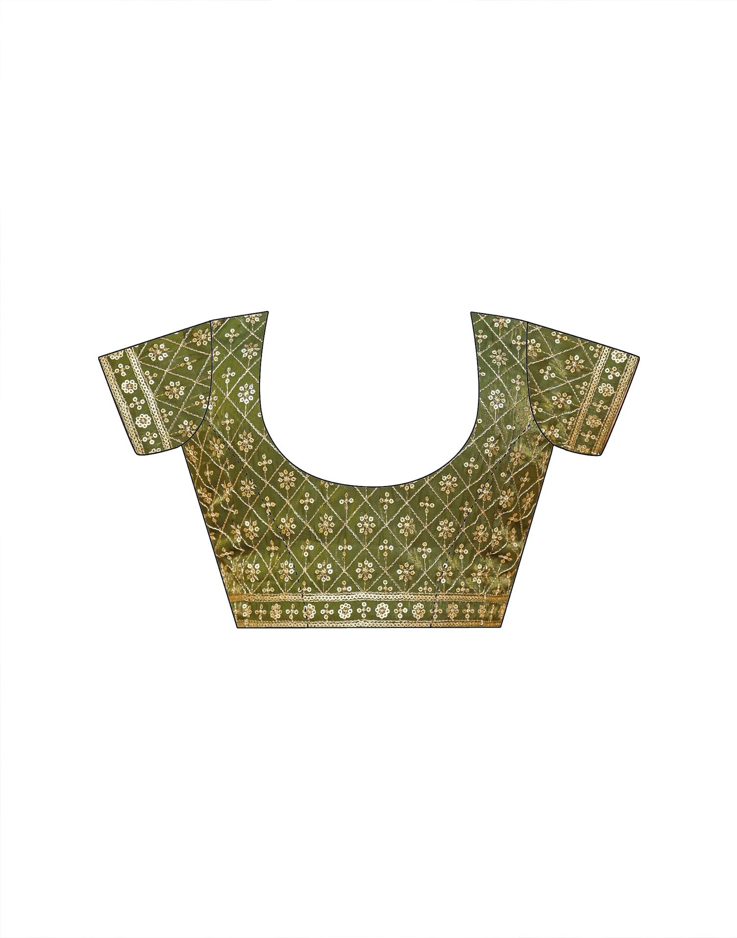 Mehandi Green Shimmer Tissue Sequence Embroidery Saree