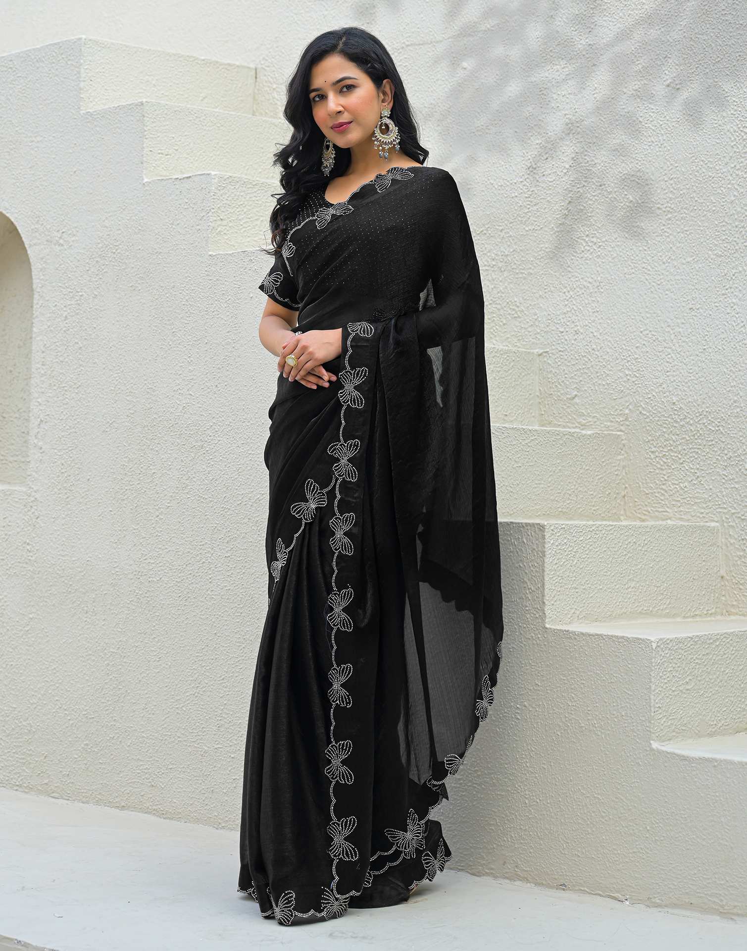 Black Shimmer Stone Work Swarovski Saree