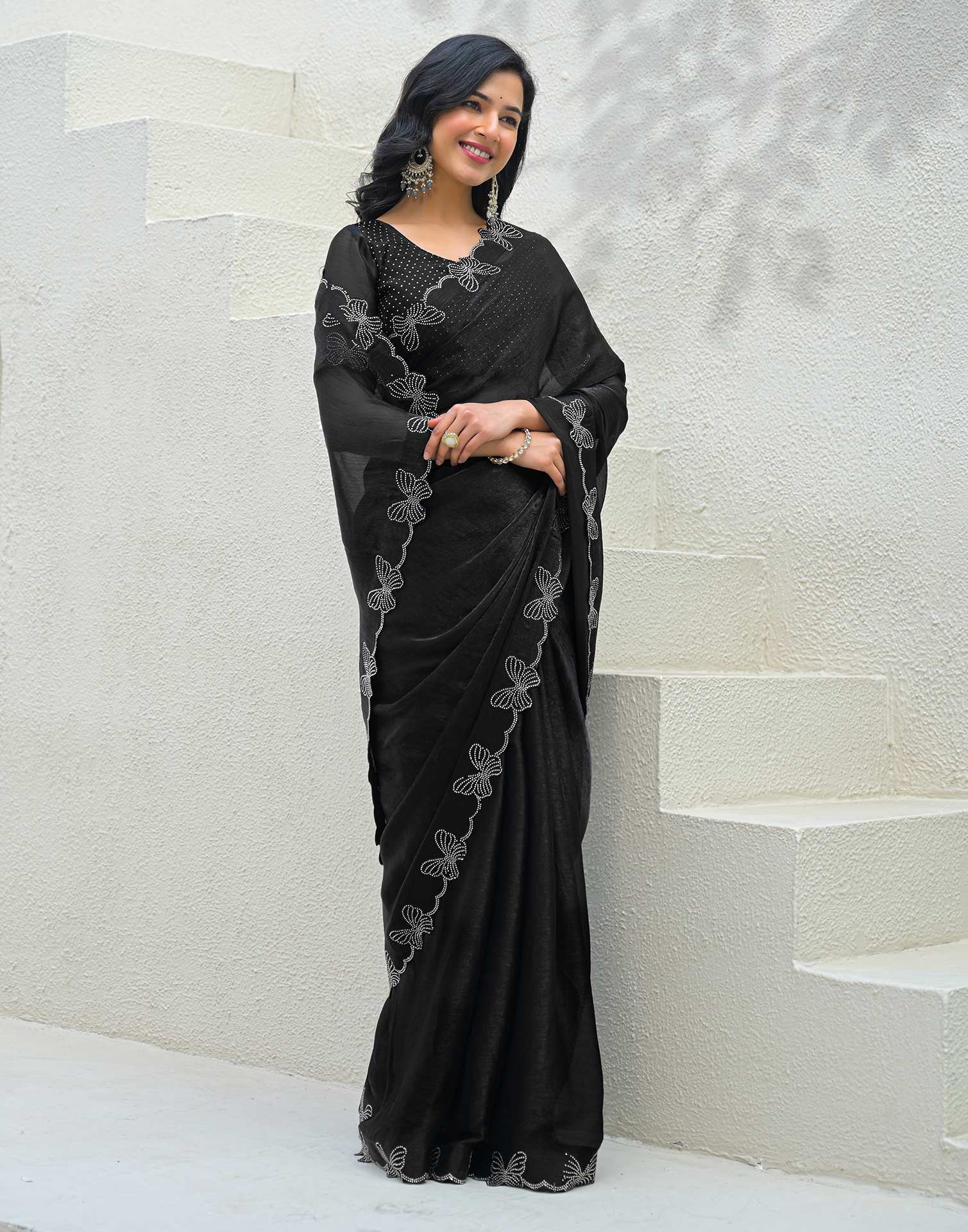 Black Shimmer Stone Work Swarovski Saree