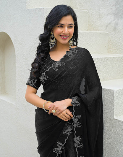 Black Shimmer Stone Work Swarovski Saree