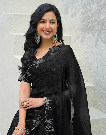 Black Shimmer Stone Work Swarovski Saree