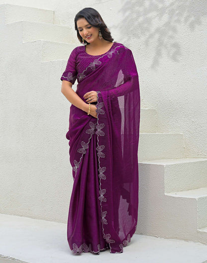 Purple Shimmer Stone Work Swarovski Saree