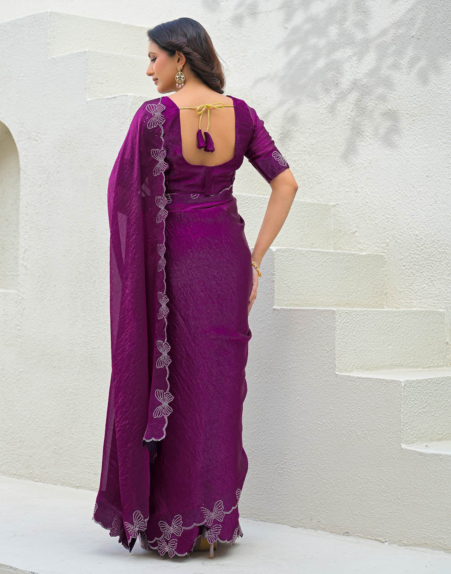 Purple Shimmer Stone Work Swarovski Saree