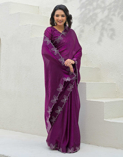 Purple Shimmer Stone Work Swarovski Saree