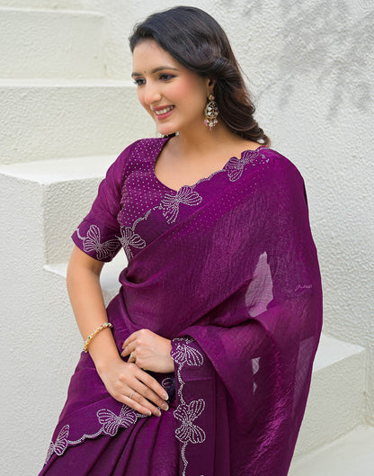 Purple Shimmer Stone Work Swarovski Saree