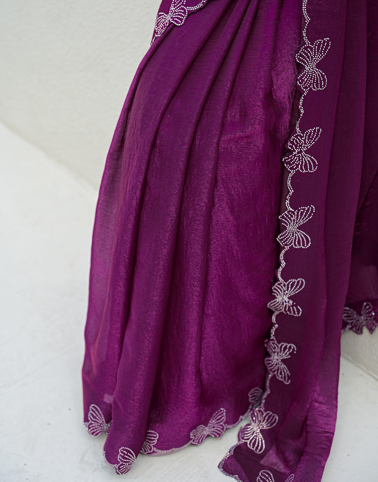 Purple Shimmer Stone Work Swarovski Saree