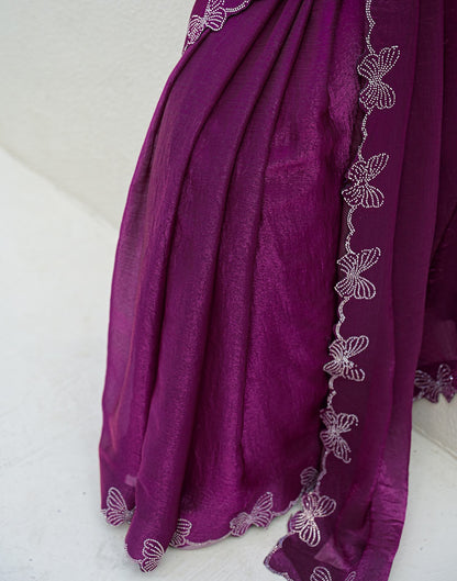 Purple Shimmer Stone Work Swarovski Saree