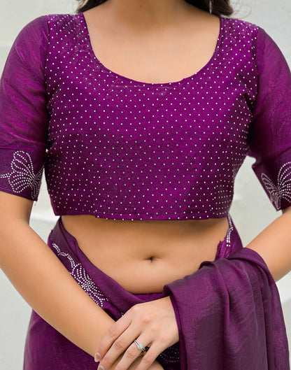 Purple Shimmer Stone Work Swarovski Saree