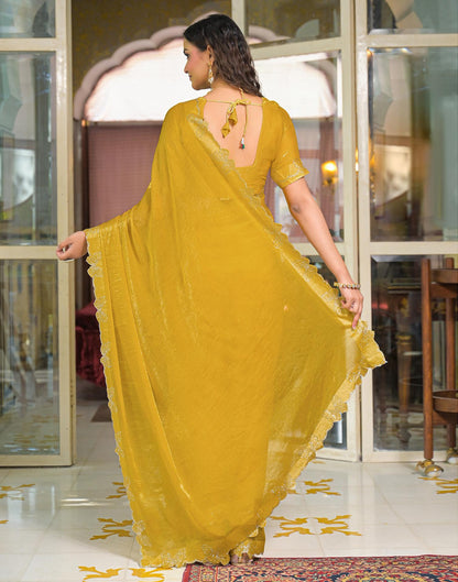 Yellow Shimmer Stone Work Swarovski Saree