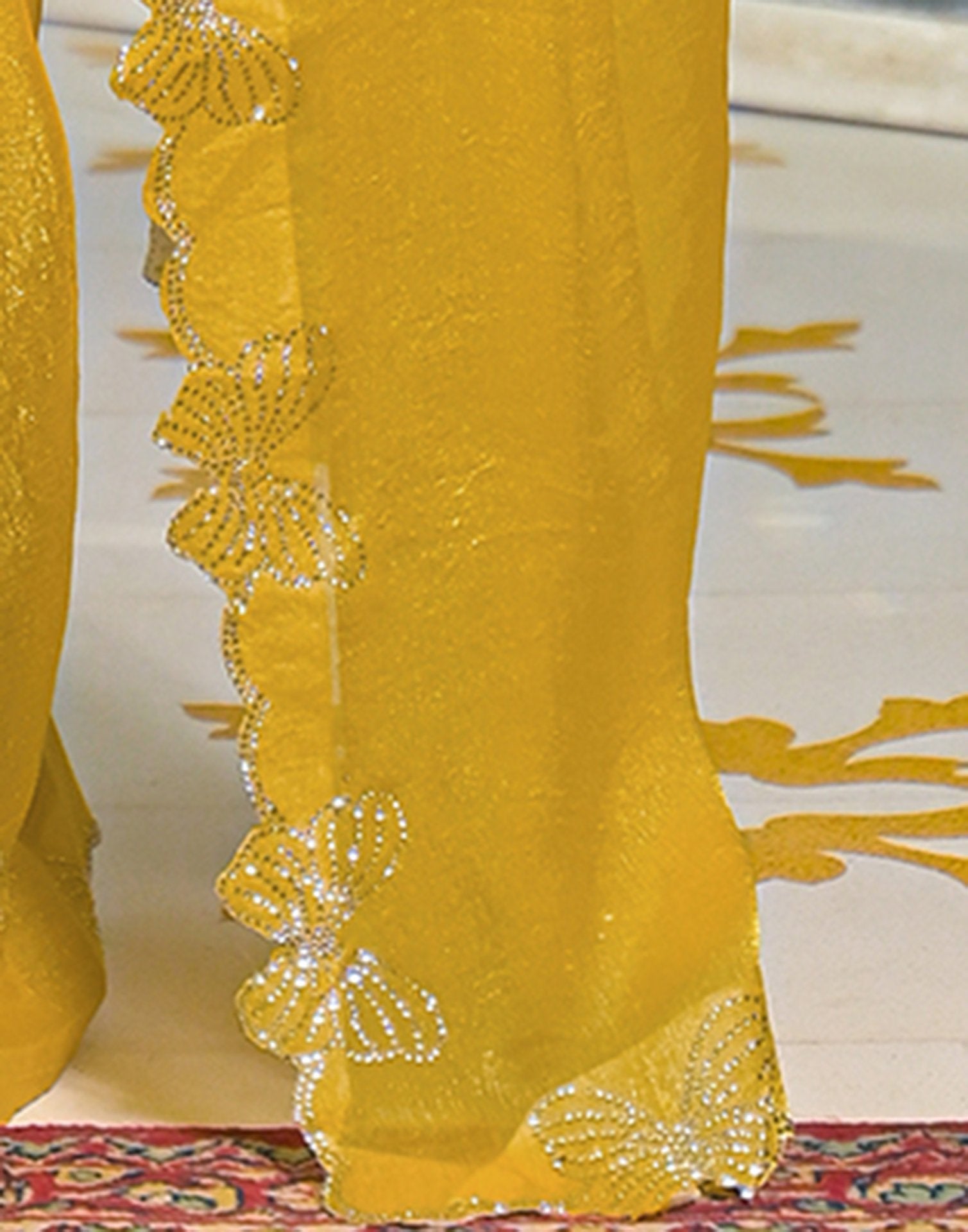 Yellow Shimmer Stone Work Swarovski Saree