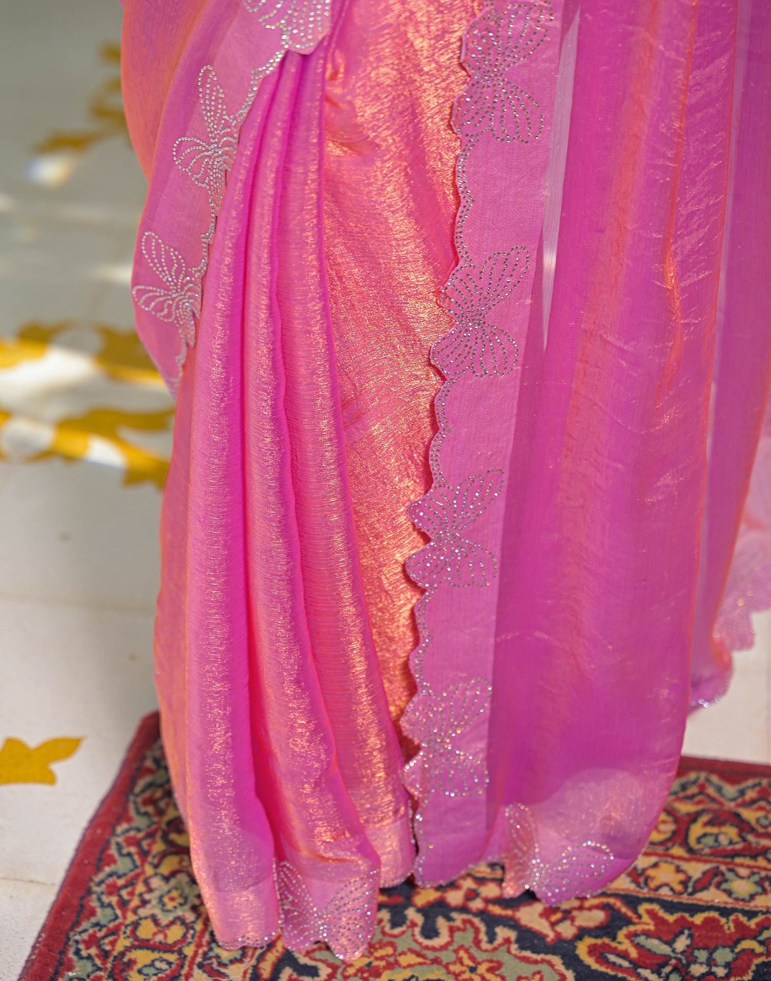 Pink Shimmer Stone Work Swarovski Saree