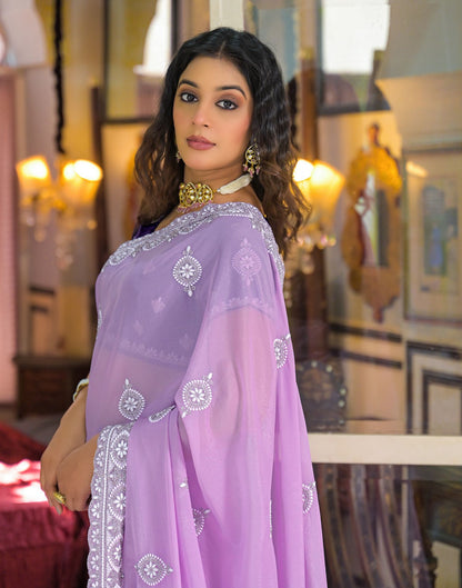 Light Purple Shimmer Embroidery Saree