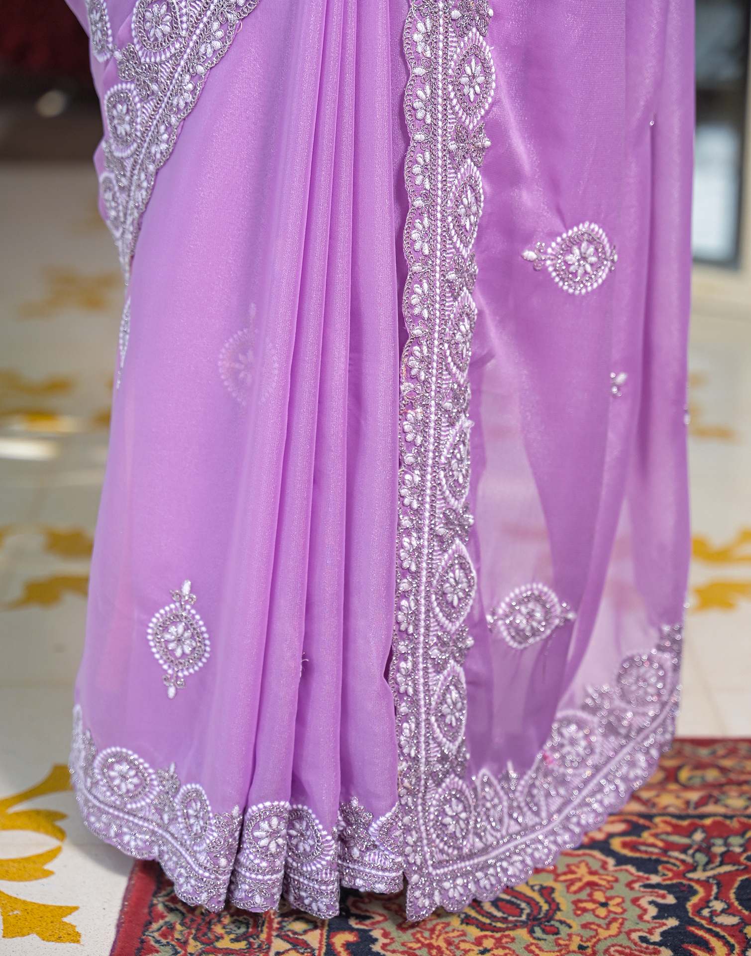 Light Purple Shimmer Embroidery Saree