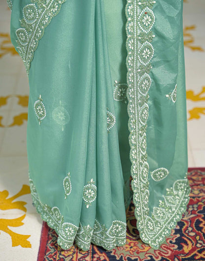 Mint Green Shimmer Embroidery Saree