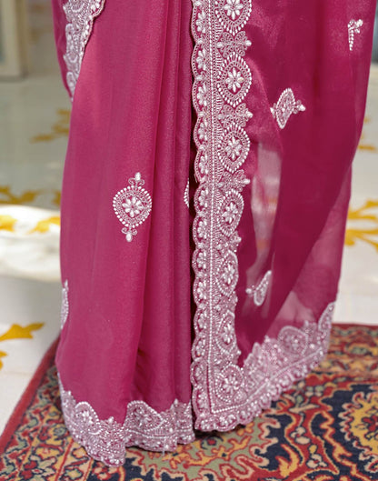 Dark Pink Shimmer Embroidery Saree