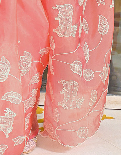 Peach Crush Tissue Embroidery Saree