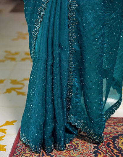 Teal Blue Shimmer Stone Work Swarovski Saree