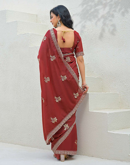 Rust Shimmer Embroidery Saree