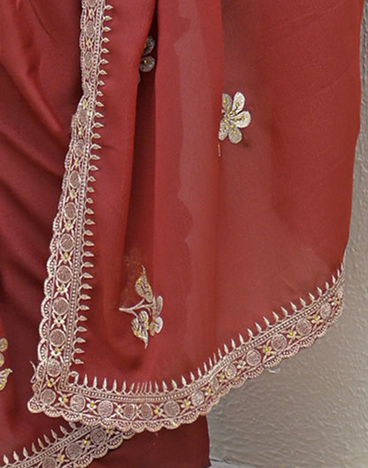 Rust Shimmer Embroidery Saree