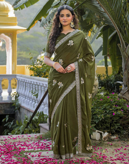 Mahendi Green Shimmer Embroidery Saree
