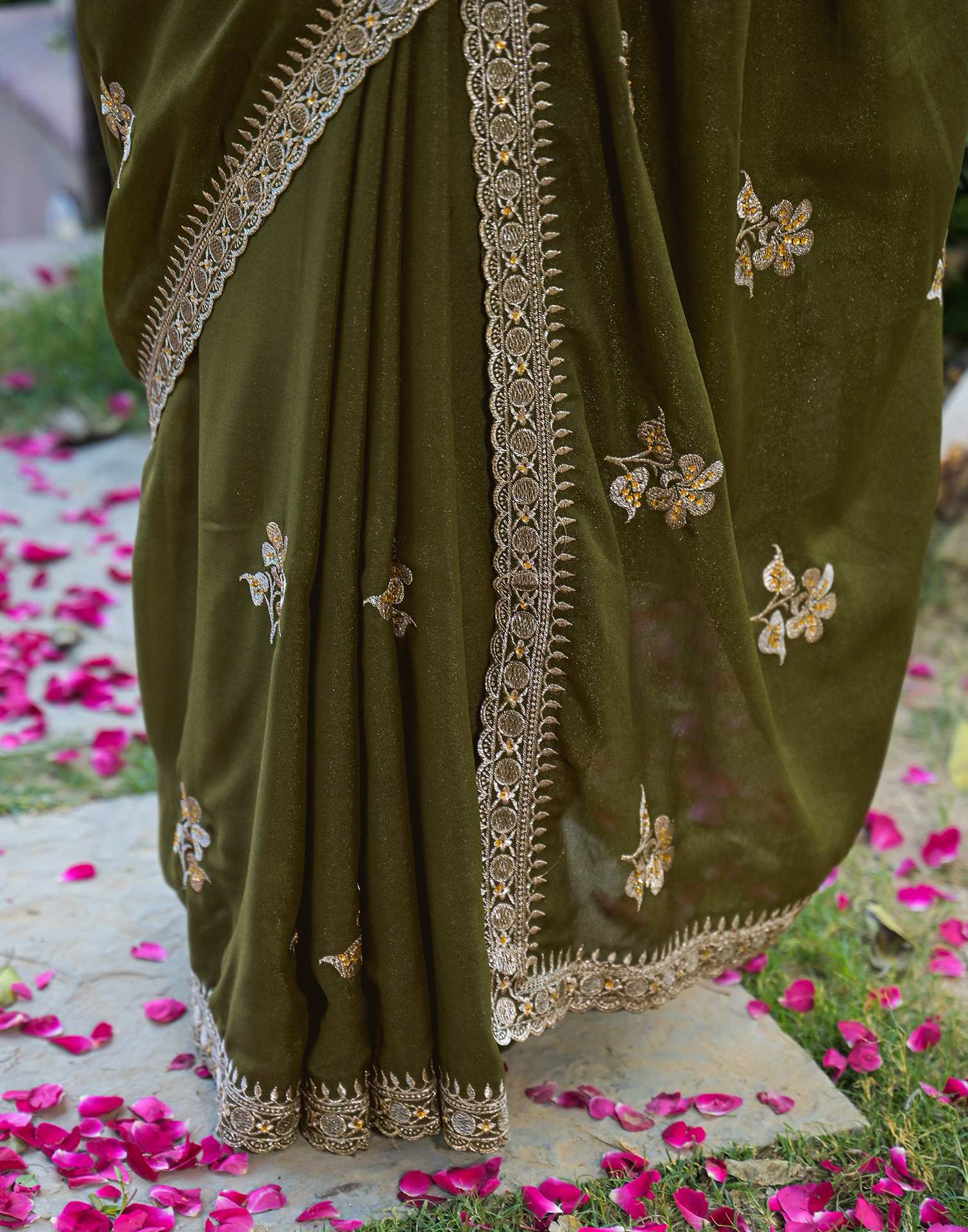 Mahendi Green Shimmer Embroidery Saree