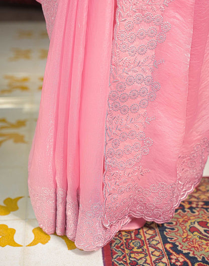 Light Pink Shimmer Tissue Embroidery Saree